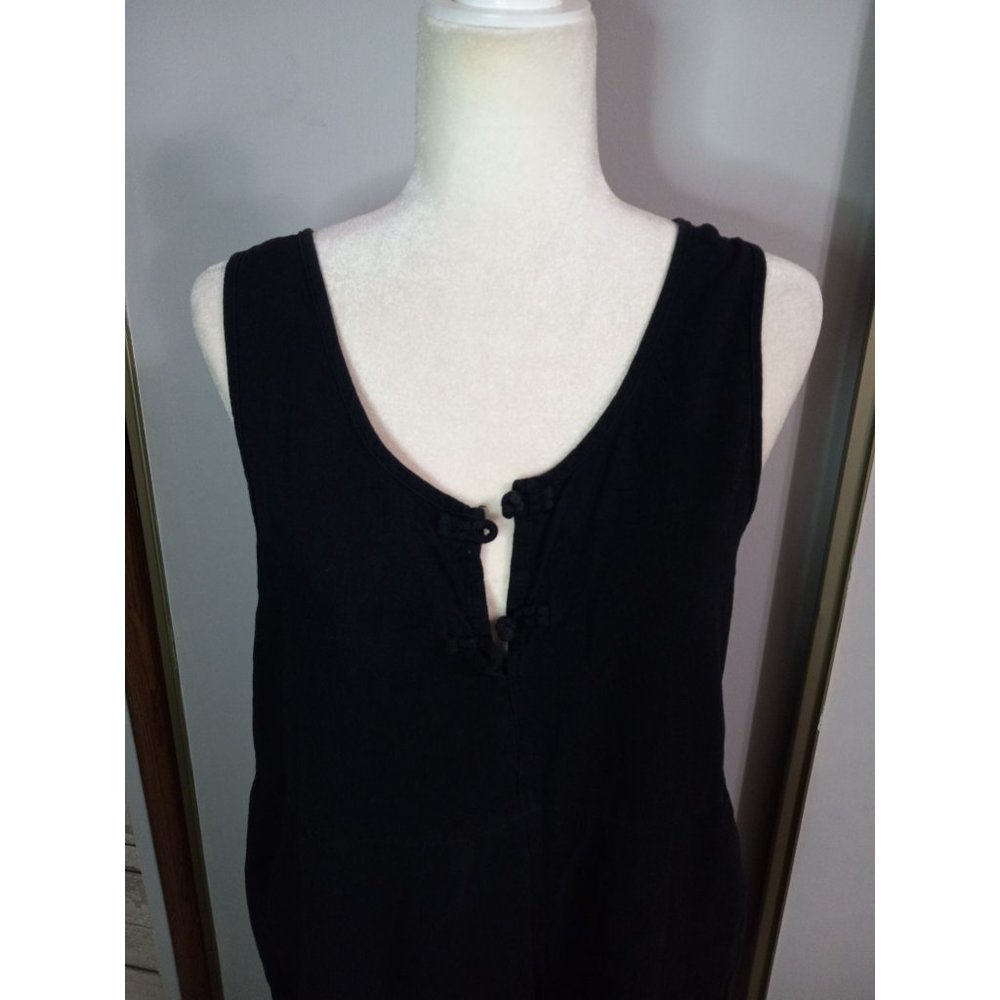 Anself XL Black Casual Lagenlook Peasant Travel Crop Pocket Classic Jumpsuit - Picture 2 of 7
